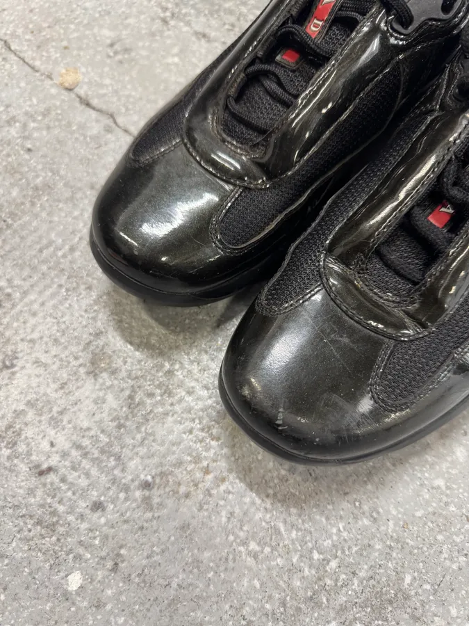 2000s Prada Black Green America’s Cup Leather Sneakers - Image 3