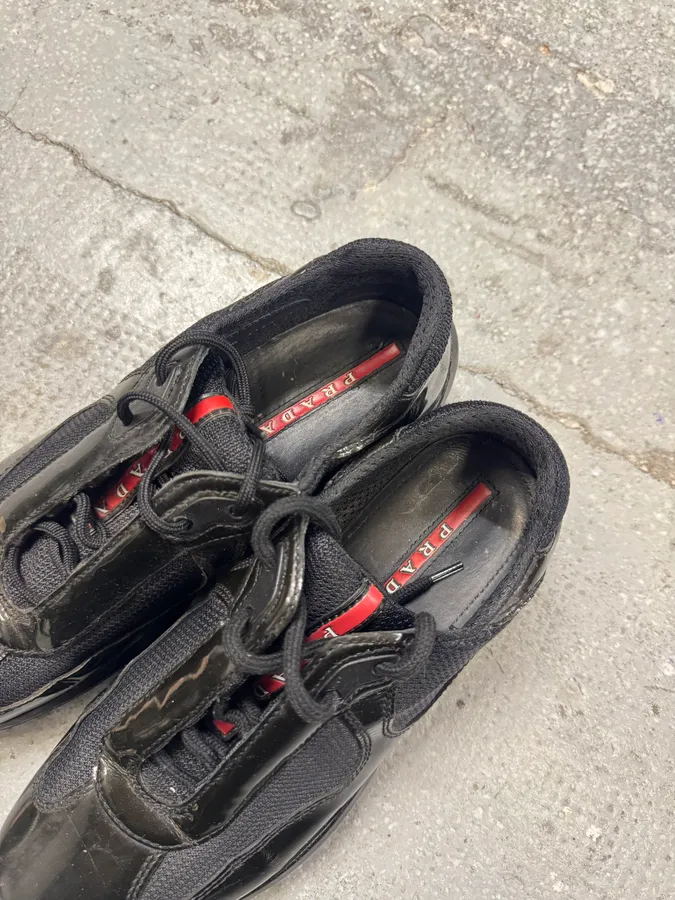 2000s Prada Black Green America’s Cup Leather Sneakers - Image 6