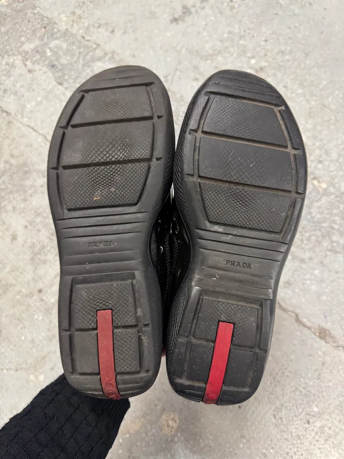 2000s Prada Black Green America’s Cup Leather Sneakers - Image 9