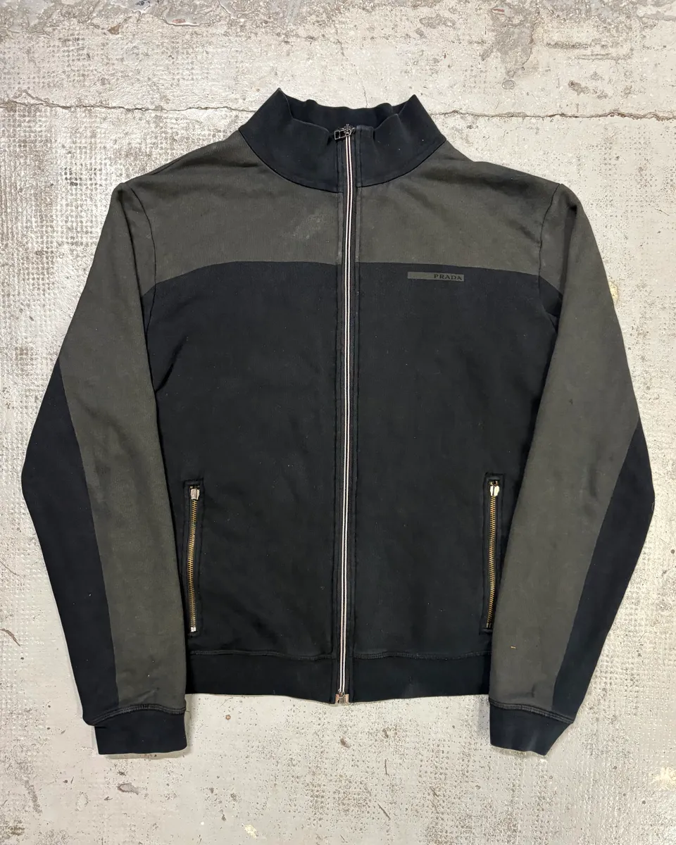 2000s Prada Black & Grey Nylon Zip-Up Sweater