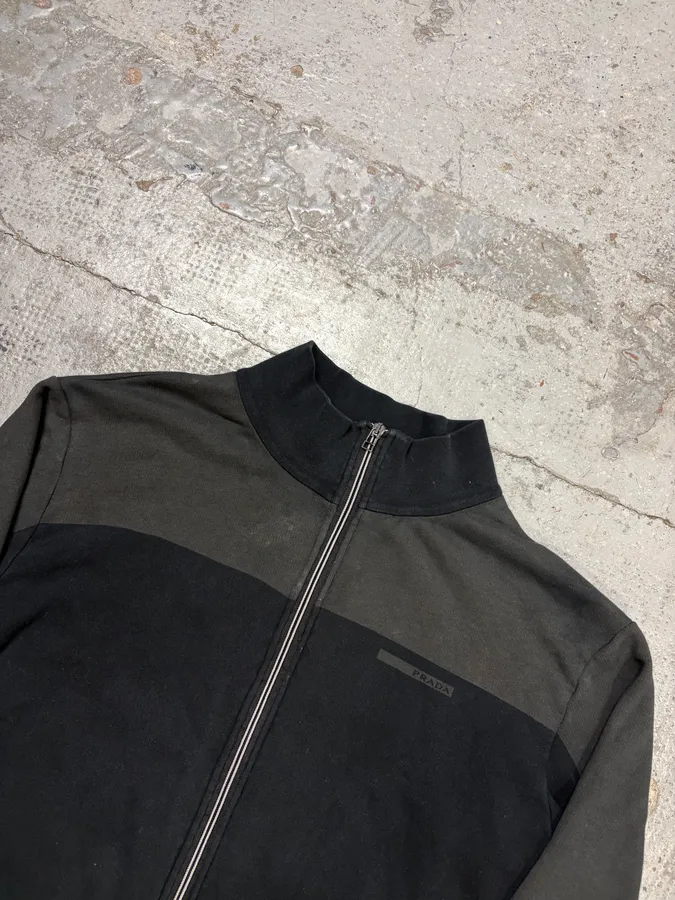 2000s Prada Black & Grey Nylon Zip-Up Sweater - Image 4