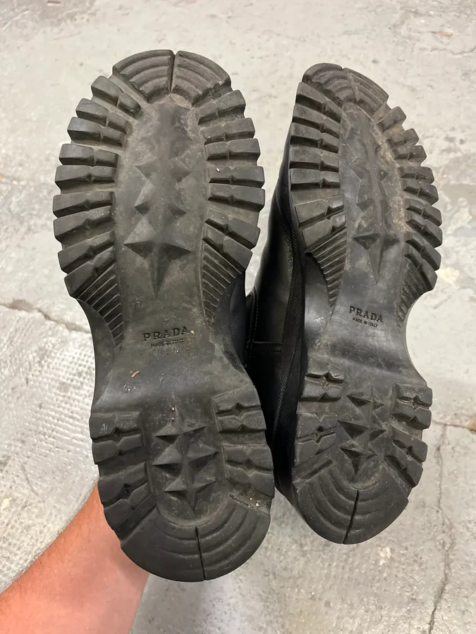 2000s Prada Black High Vibram Leather Boots - Image 6