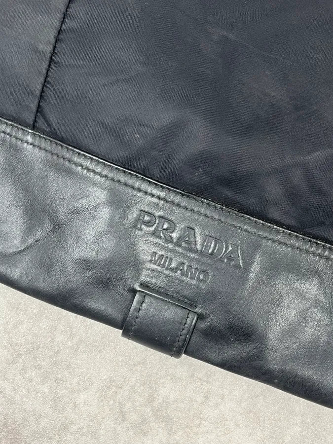 2000s Prada Black Hybrid Nylon Leather Shoulder Bag - Image 7