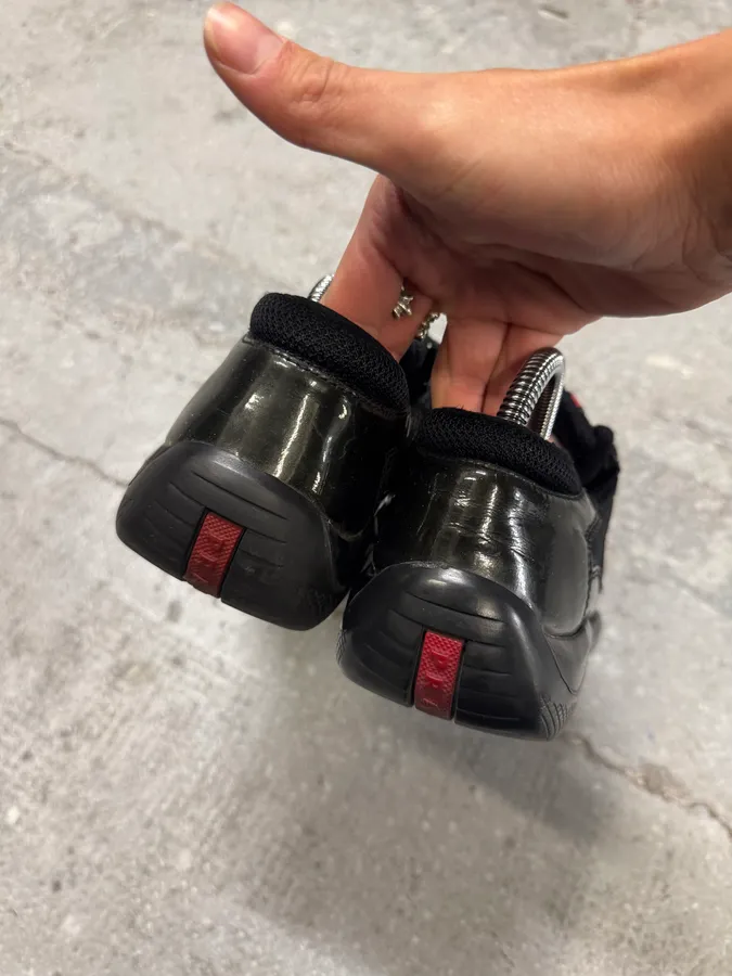 2000s Prada Black & Khaki America’s Cup Leather Sneakers - Image 3
