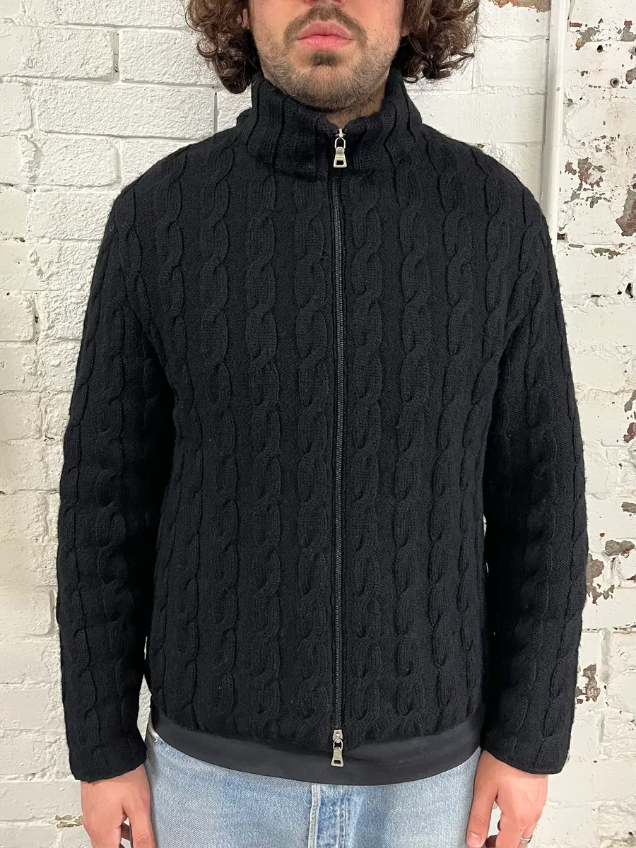 2000s Prada Black Knit Wool Jacket - Image 2