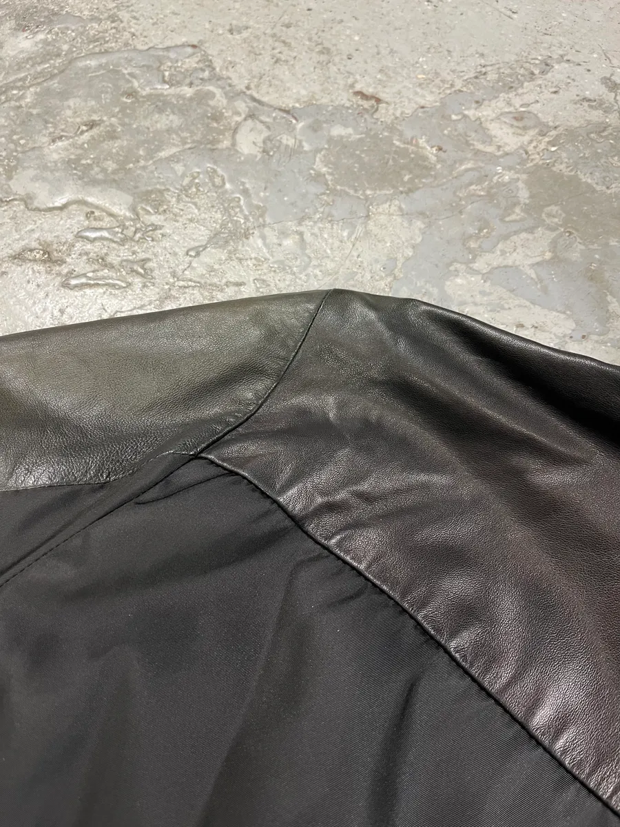 2000s Prada Black Lamb Leather Hooded Nylon Jacket - Image 10