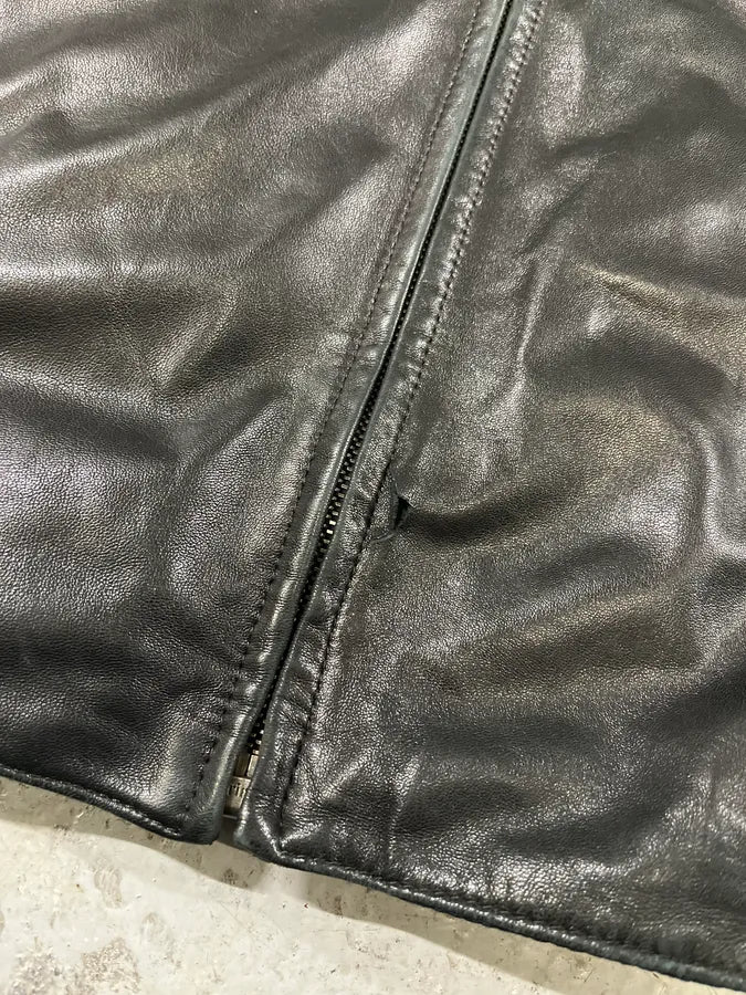 2000s Prada Black Lamb Leather Hooded Nylon Jacket - Image 11
