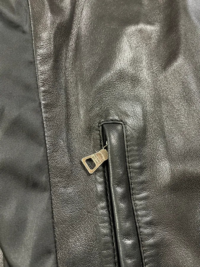2000s Prada Black Lamb Leather Hooded Nylon Jacket - Image 6
