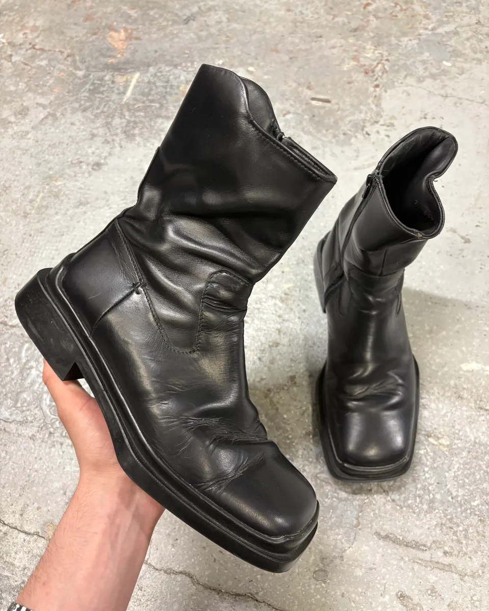 2000s Prada Black Leather Ankle Boots