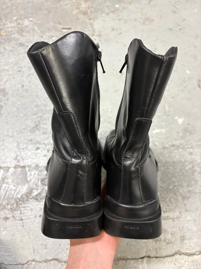 2000s Prada Black Leather Ankle Boots - Image 7