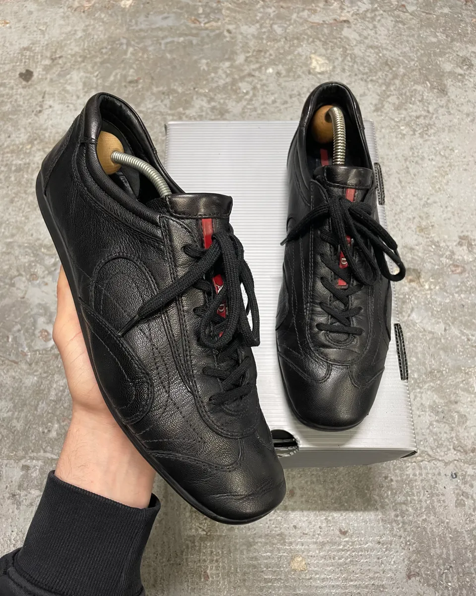 2000s Prada Black Leather Army Low Sneakers