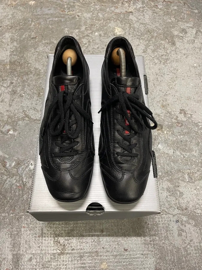 2000s Prada Black Leather Army Low Sneakers - Image 2