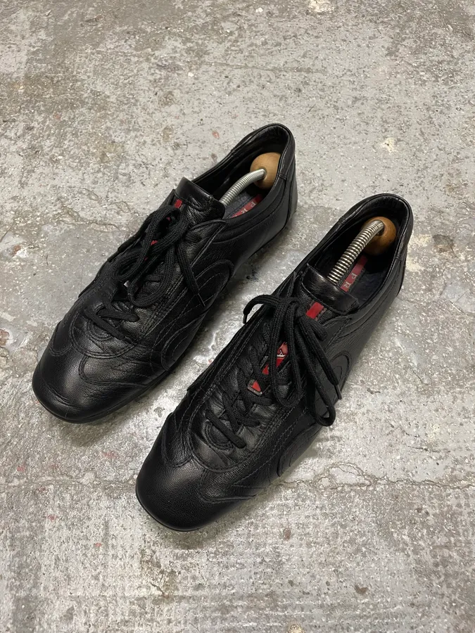 2000s Prada Black Leather Army Low Sneakers - Image 3