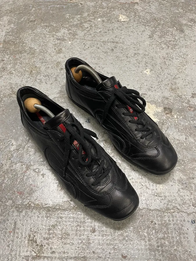 2000s Prada Black Leather Army Low Sneakers - Image 4