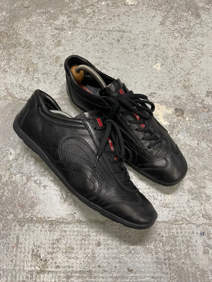 2000s Prada Black Leather Army Low Sneakers - Image 5