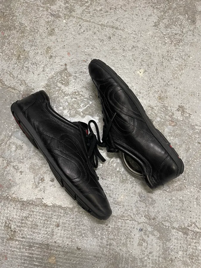 2000s Prada Black Leather Army Low Sneakers - Image 6