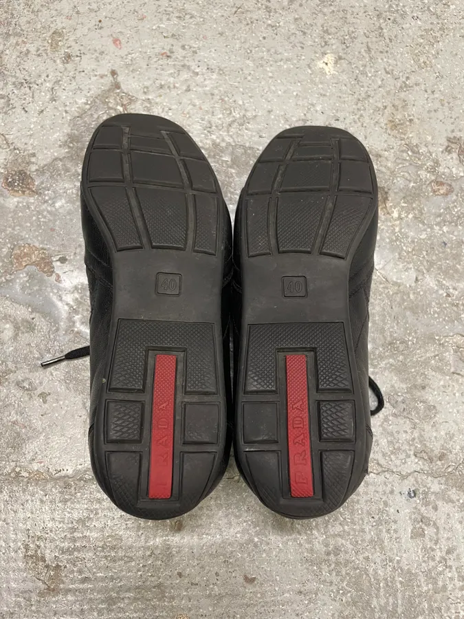 2000s Prada Black Leather Army Low Sneakers - Image 8
