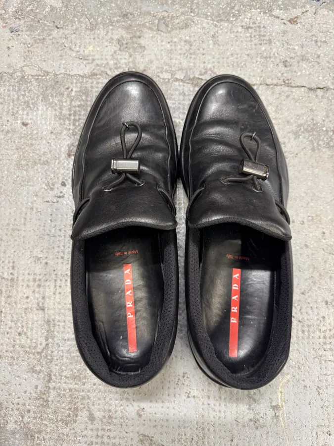 2000s Prada Black Leather Boat Loafers - Image 6