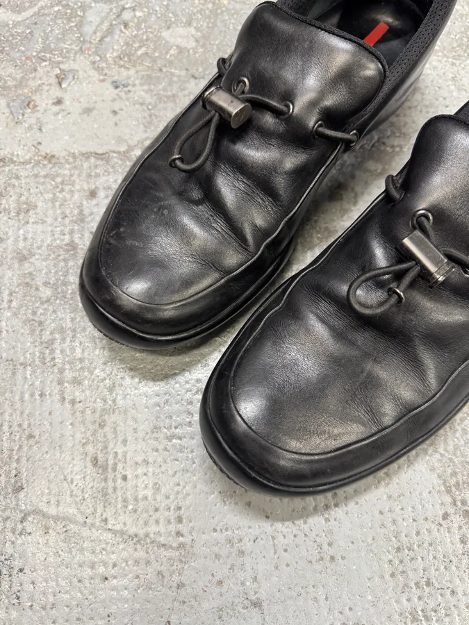 2000s Prada Black Leather Boat Loafers - Image 7