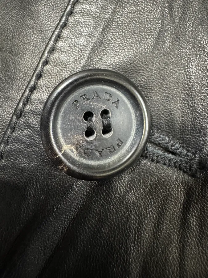 2000s Prada Black Leather Buttoned Minimalist Jacket - Image 6