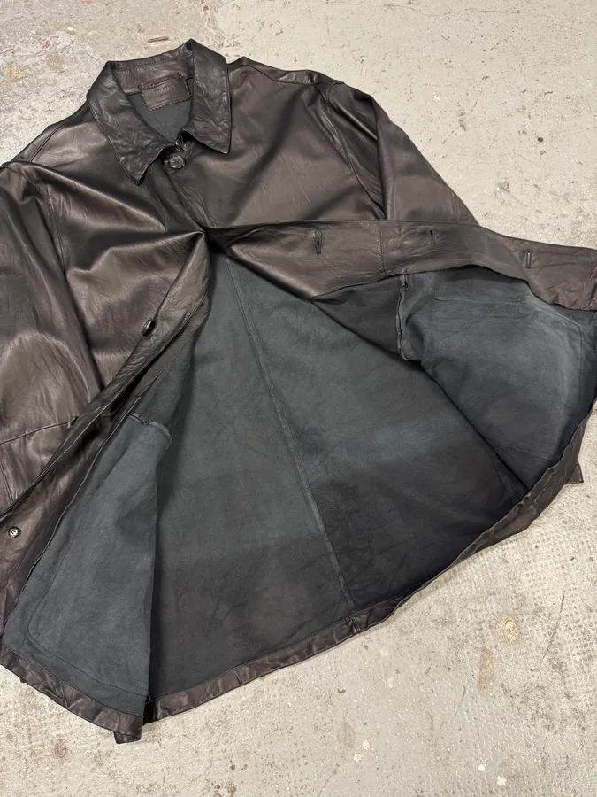 2000s Prada Black Leather Buttoned Minimalist Jacket - Image 7