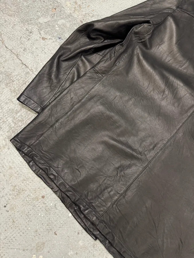 2000s Prada Black Leather Buttoned Minimalist Jacket - Image 9