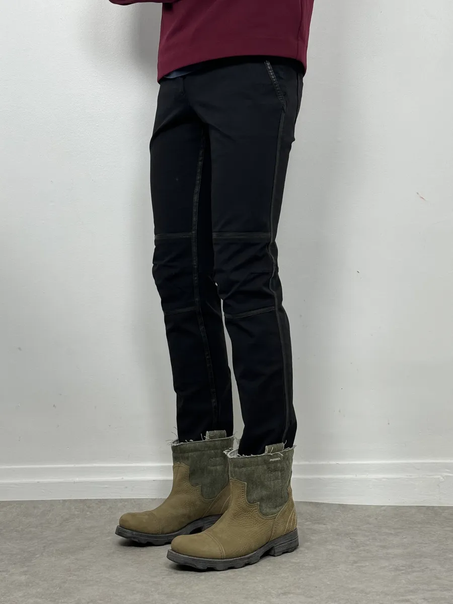 2000s Prada Black Leather Lines Pants - Image 2