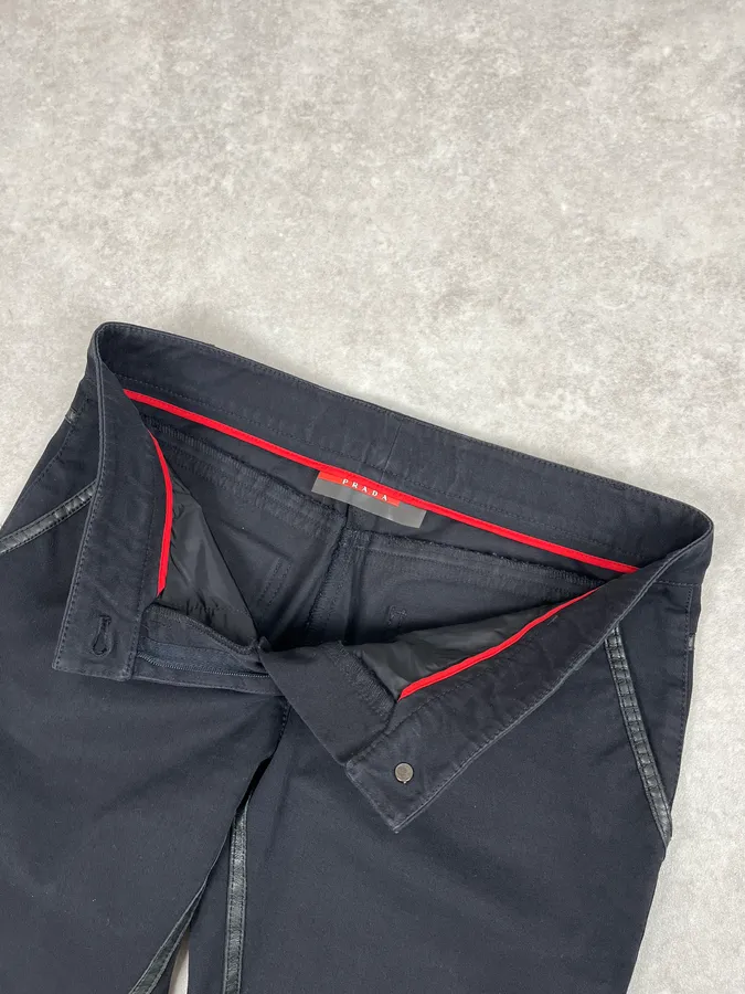 2000s Prada Black Leather Lines Pants - Image 9