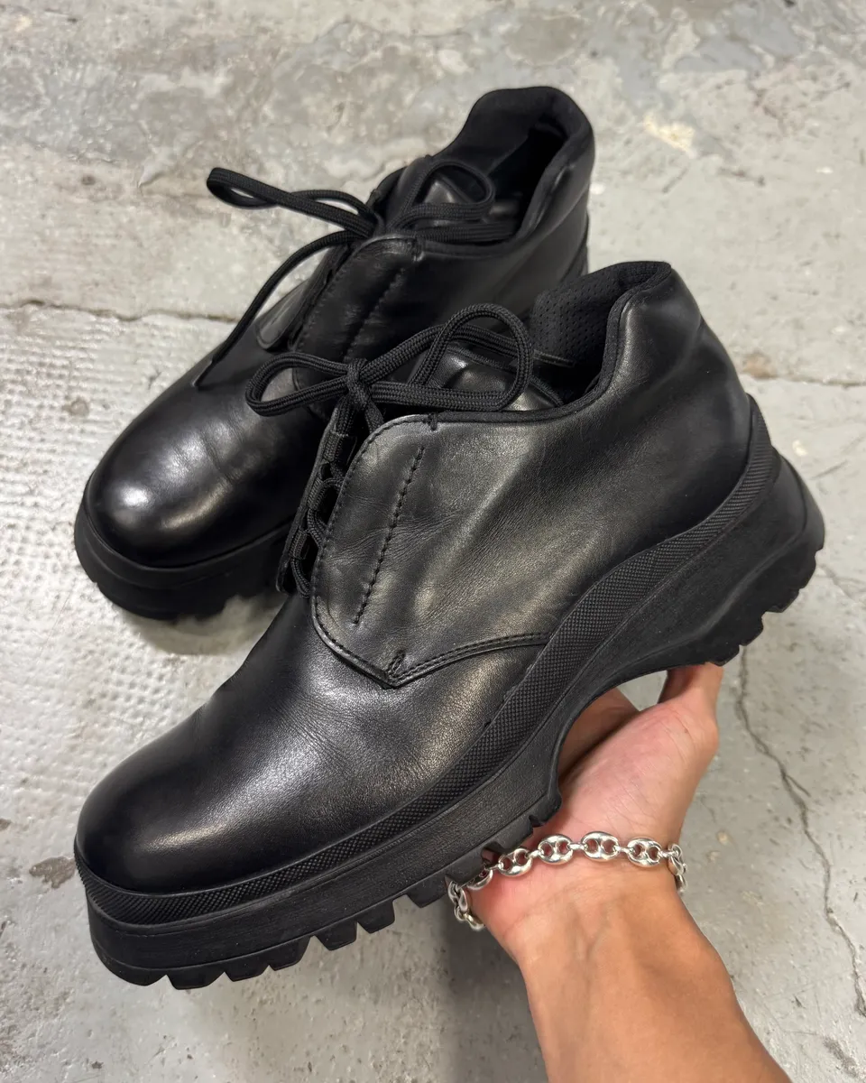 2000s Prada Black Leather Moutain Loafers