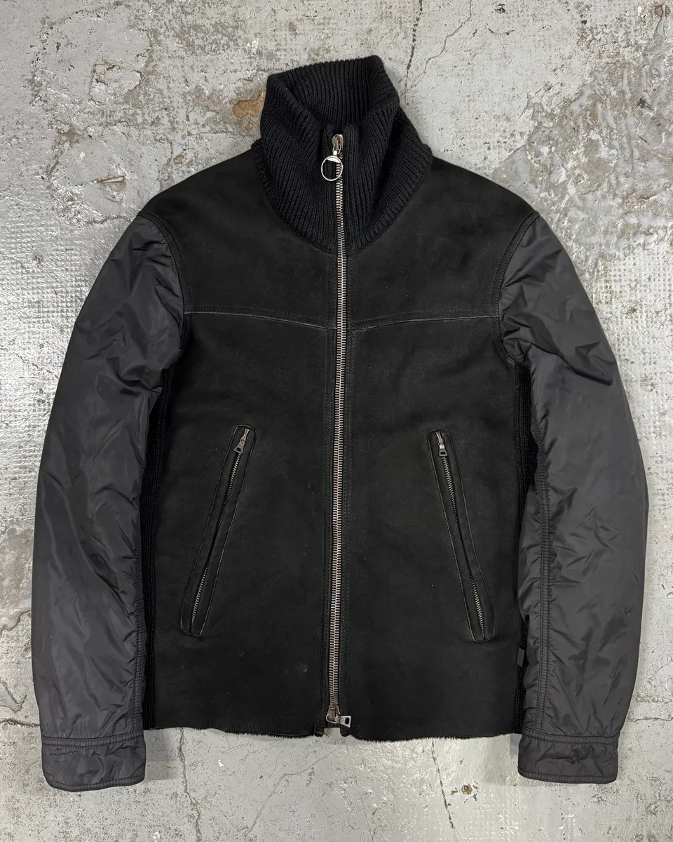 2000s Prada Black Leather & Nylon Zip-up Jacket