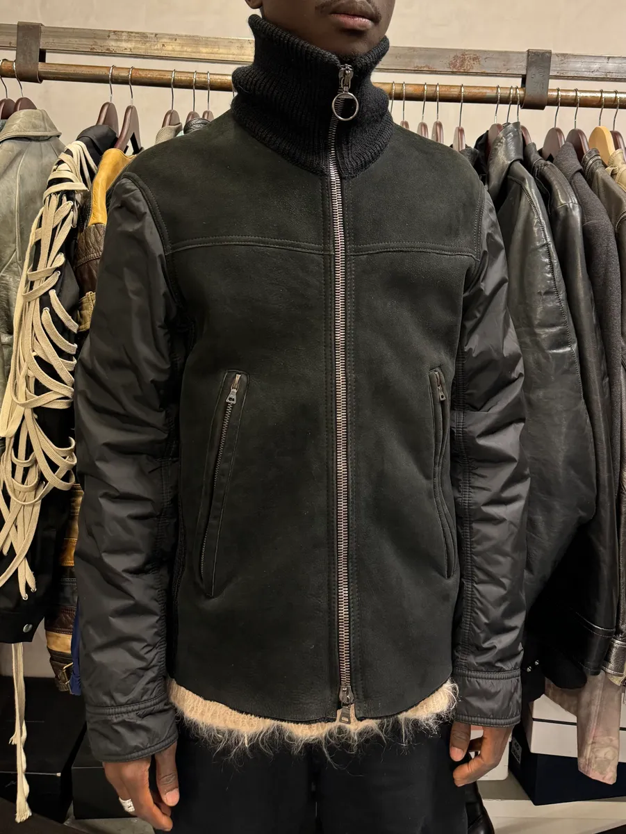 2000s Prada Black Leather & Nylon Zip-up Jacket - Image 2