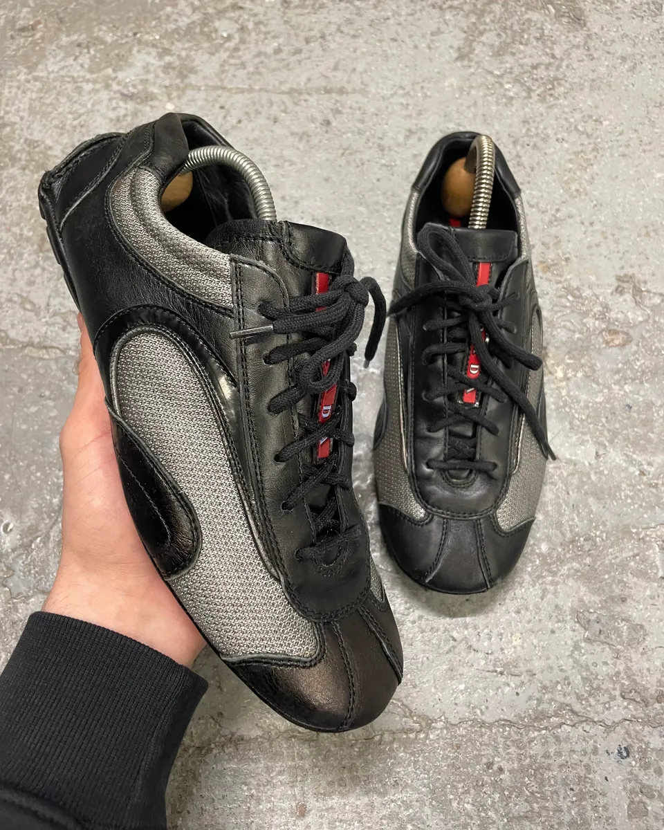 2000s Prada Black Leather Sport Low Sneakers