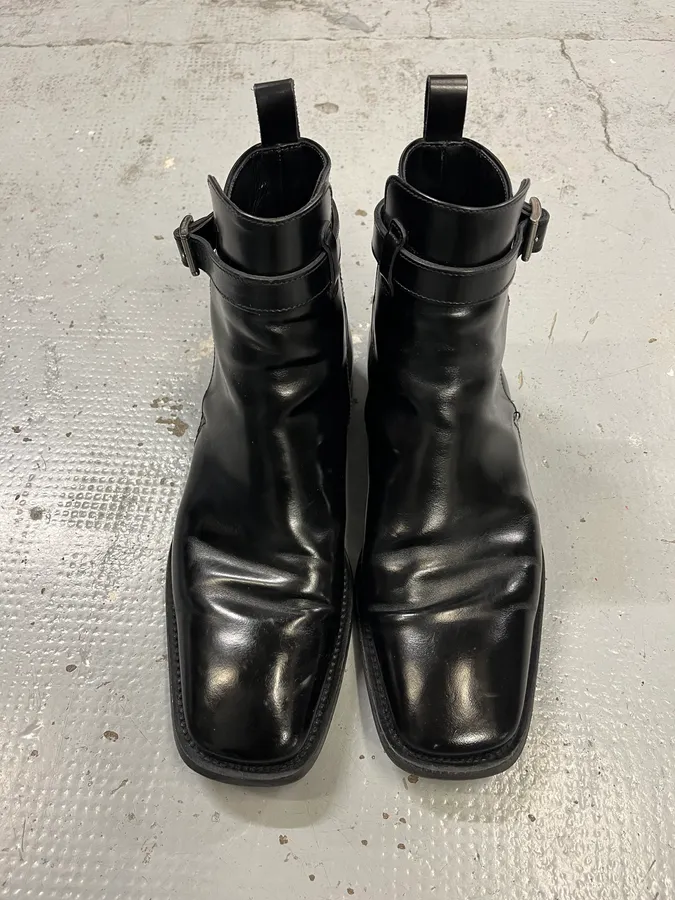 2000s Prada Black Leather Straps Boots - Image 5