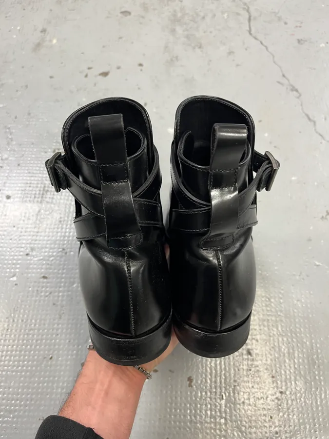 2000s Prada Black Leather Straps Boots - Image 6