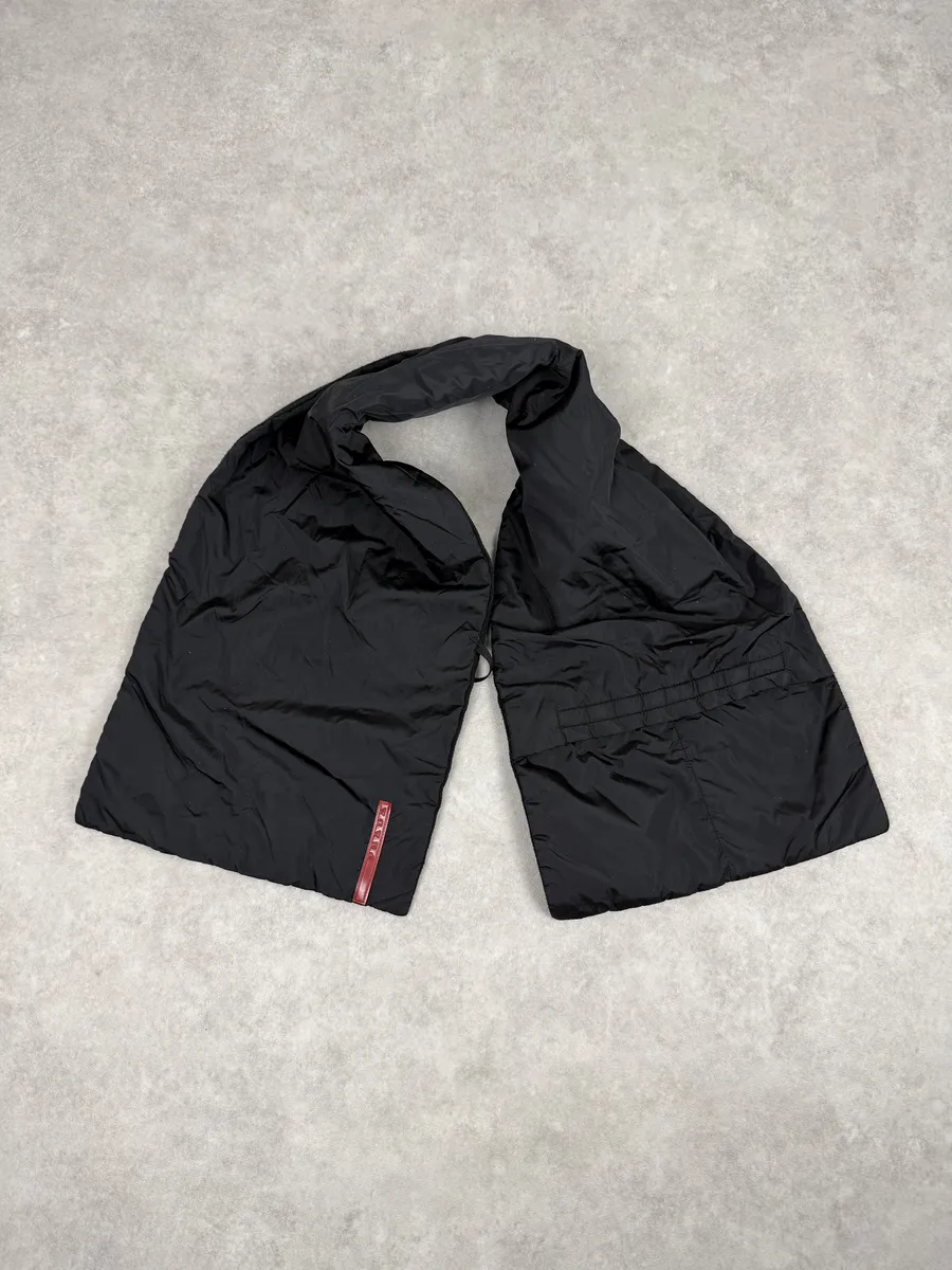 2000s Prada Black Linea Rossa Nylon Scarf