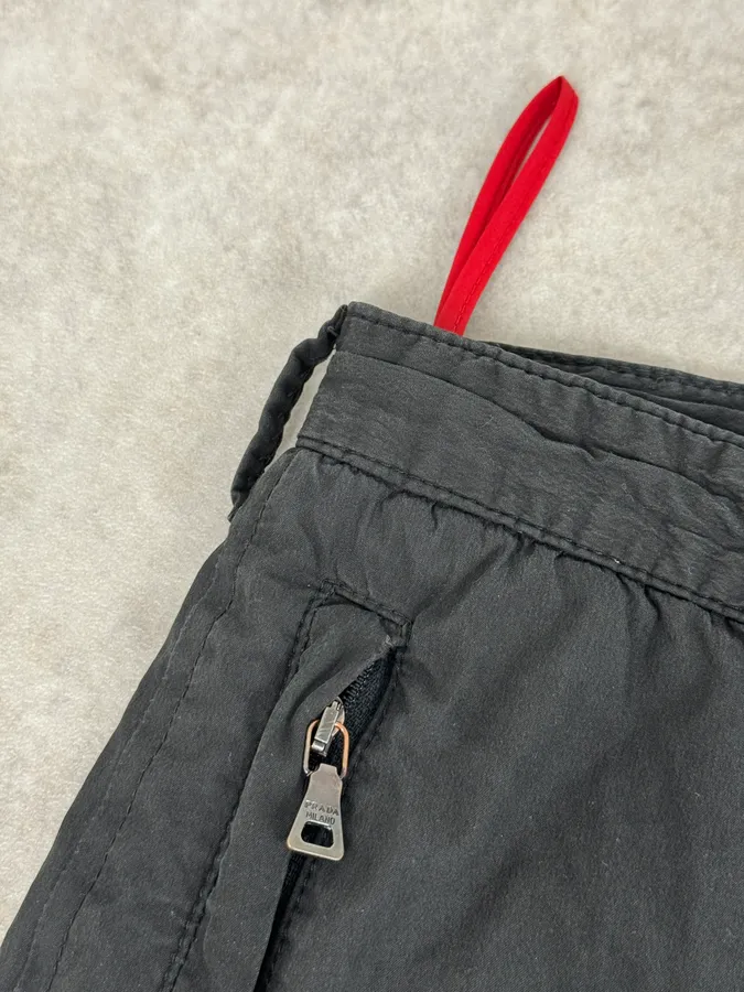 2000s Prada Black Linea Rossa Nylon Zip Pants - Image 9