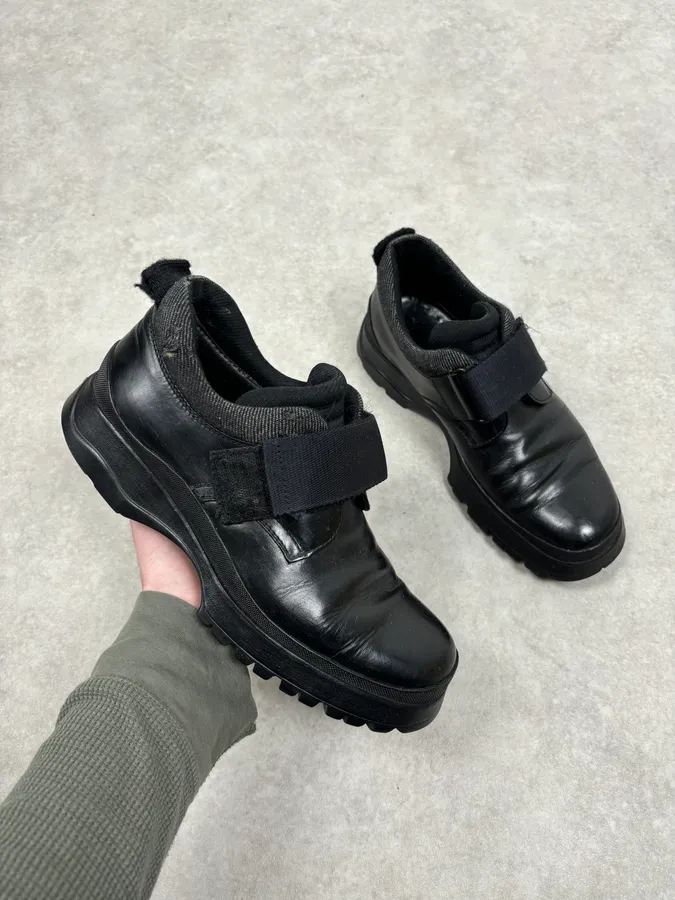 2000s Prada Black Loafer Velcro Leather Boots