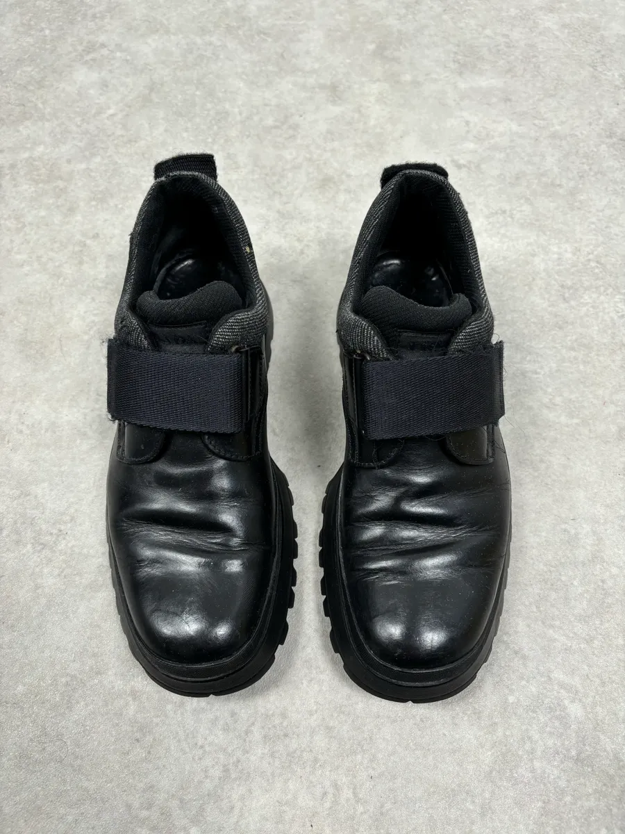 2000s Prada Black Loafer Velcro Leather Boots - Image 2