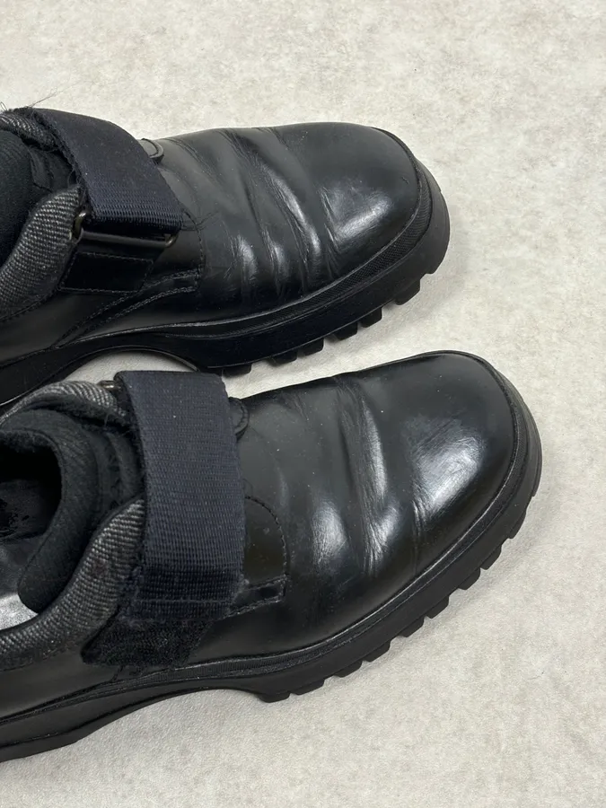 2000s Prada Black Loafer Velcro Leather Boots - Image 5