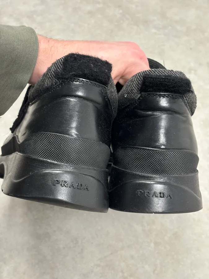 2000s Prada Black Loafer Velcro Leather Boots - Image 8