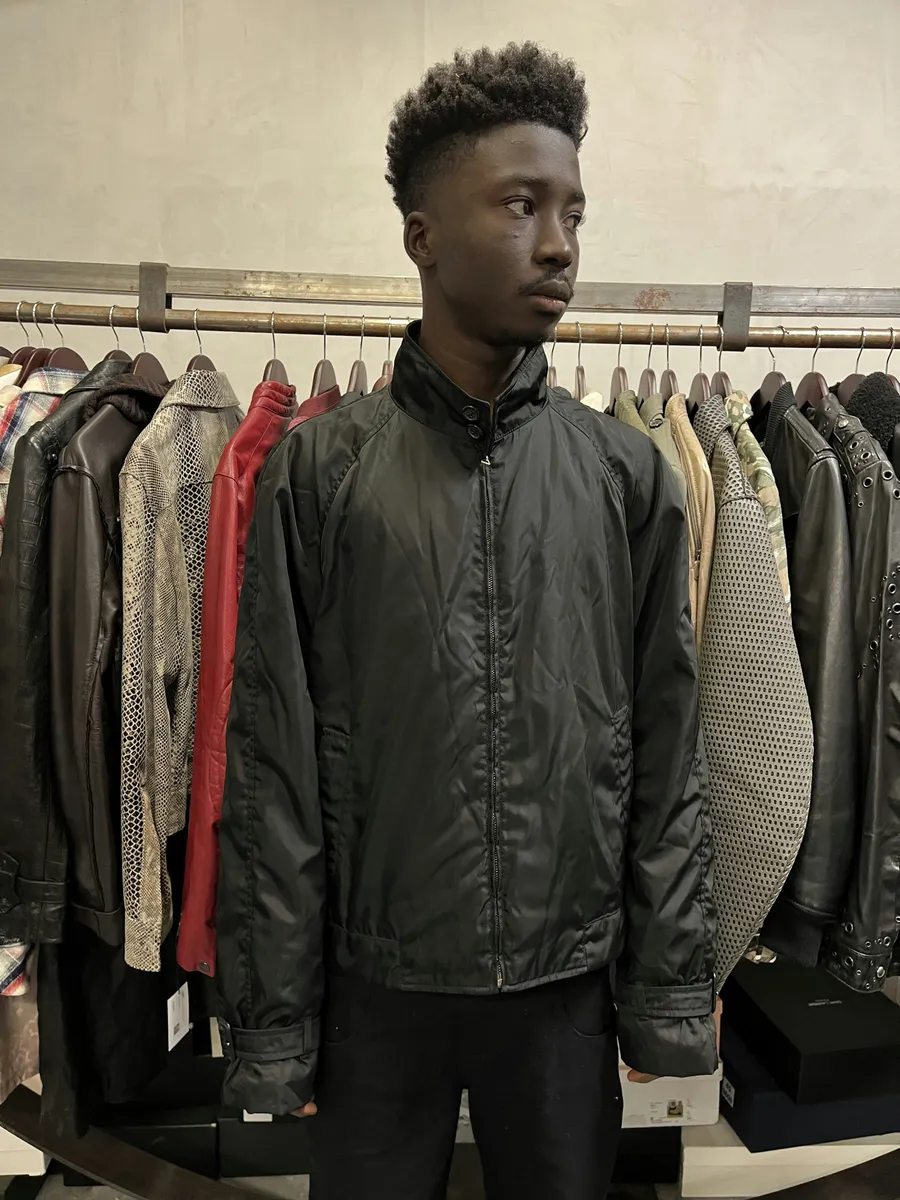 2000s Prada Black Minimalist Biker Nylon Jacket