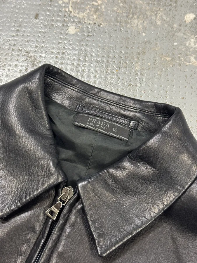 2000s Prada Black Minimalist Leather Jacket - Image 5