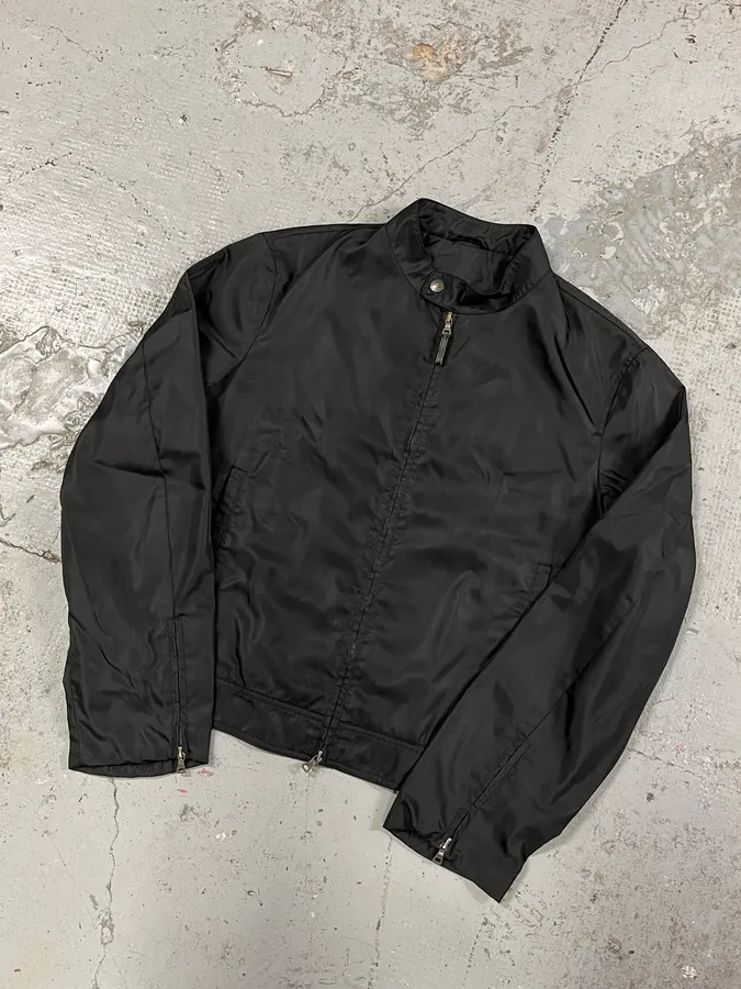 2000s Prada Black Minimalist Nylon Biker Jacket - Image 4