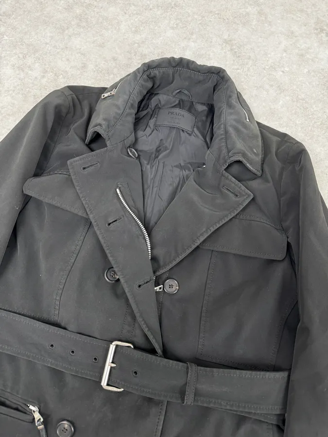 2000s Prada Black Nylon Multi-Pocket Classy Trench Coat - Image 6