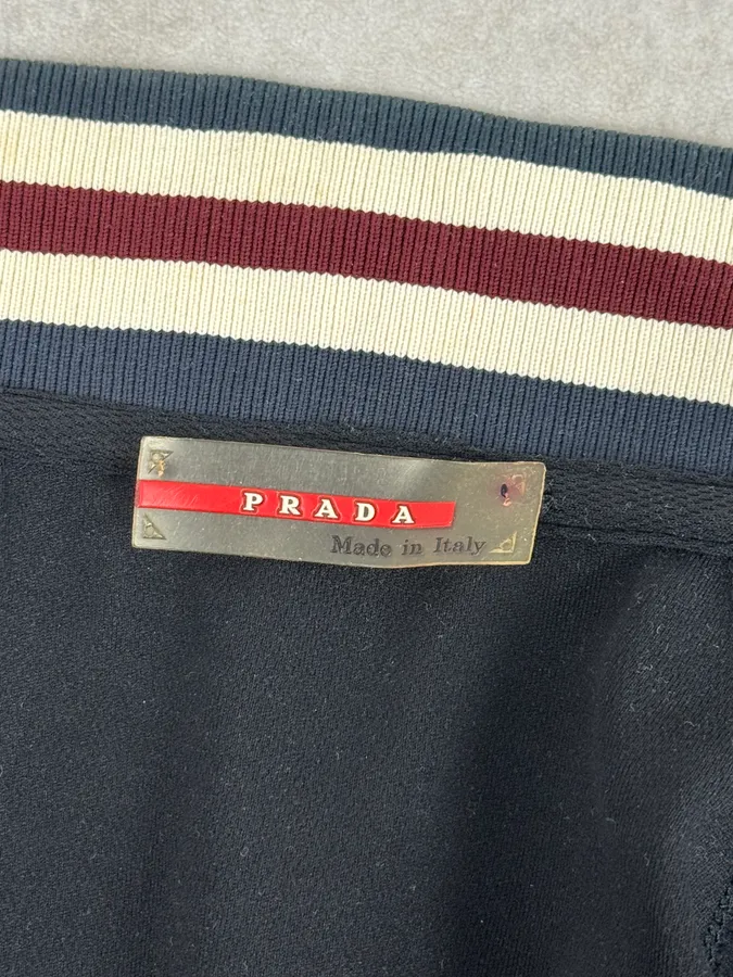 2000s Prada Black Nylon Striped Collar Track Jacket - Image 9