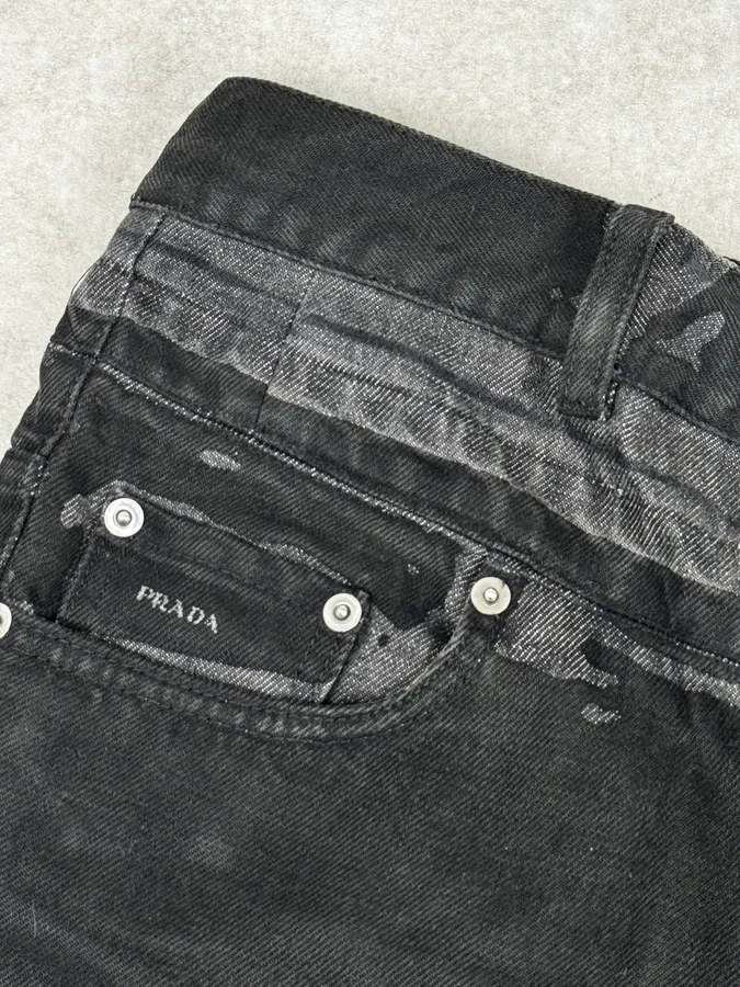 2000s Prada Black Overprint Slim Denim Jeans - Image 9