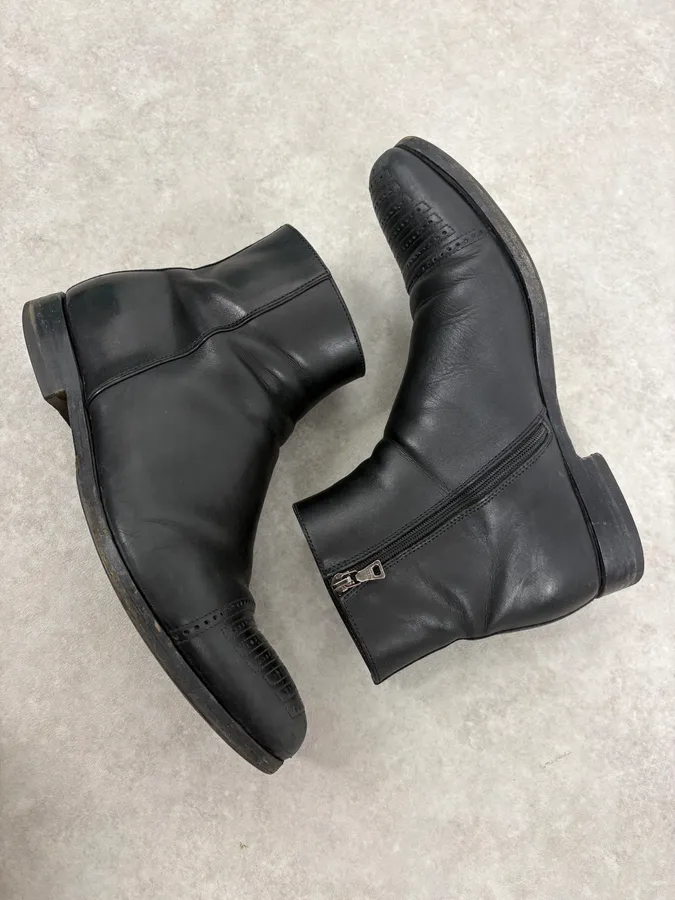 2000s Prada Black Perforated Leather Ankle Boots - Image 6