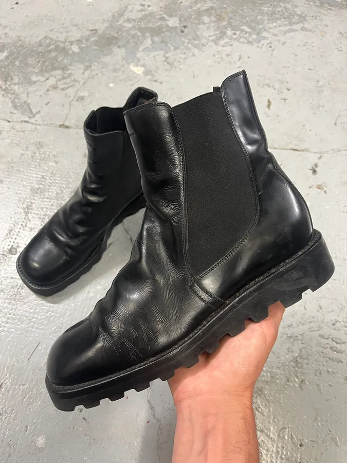 2000s Prada Black Pure Leather Ankle Boots
