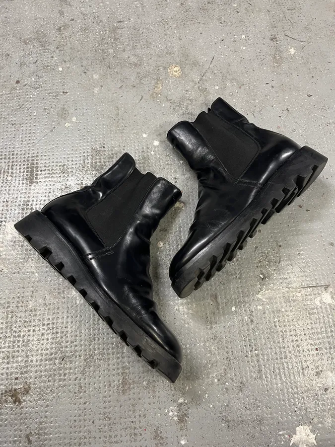 2000s Prada Black Pure Leather Ankle Boots - Image 2