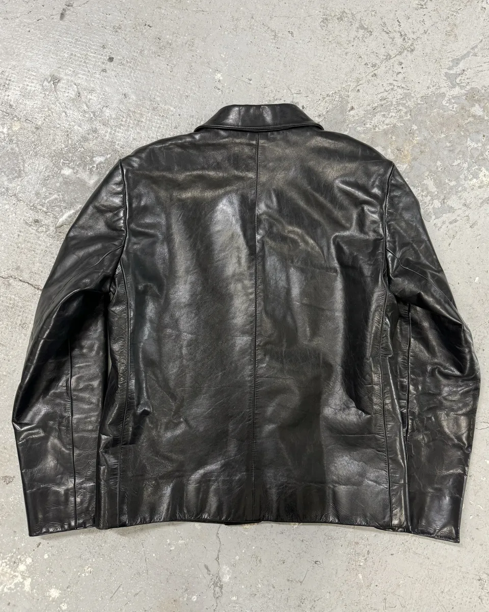 2000s Prada Black Pure Leather Blazer Jacket - Image 2